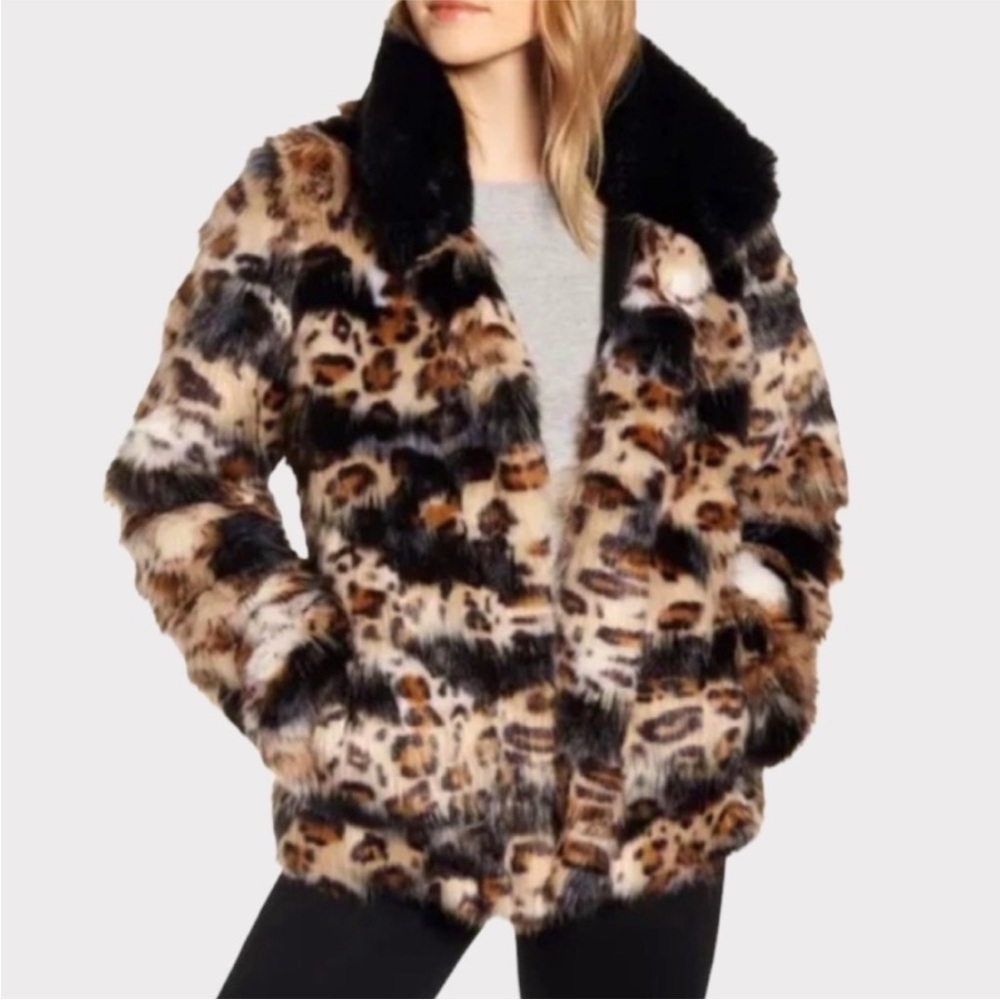 SAM EDELMAN PATCHWORK LEOPARD FAUX FUR REVERSIBLE JACKET SIZE LARGE NWT